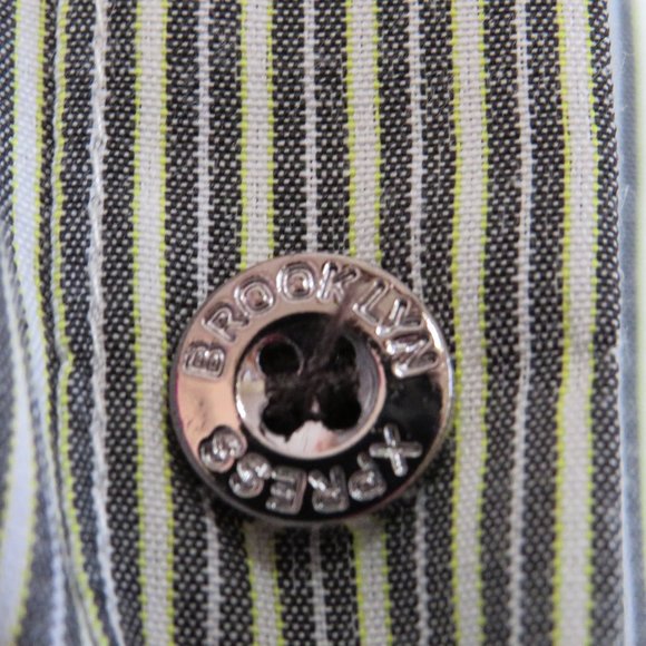 Brooklyn Xpress* Men's Short Sleeve Button Down Curved Hem Stripe‎ Shirt~ XXL - Picture 4 of 11